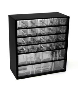 Kleinteilemagazin aus Metall, 18 Schubladen, schwarz