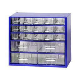 Kleinteilemagazin aus Metall, 19 Schubladen, blau