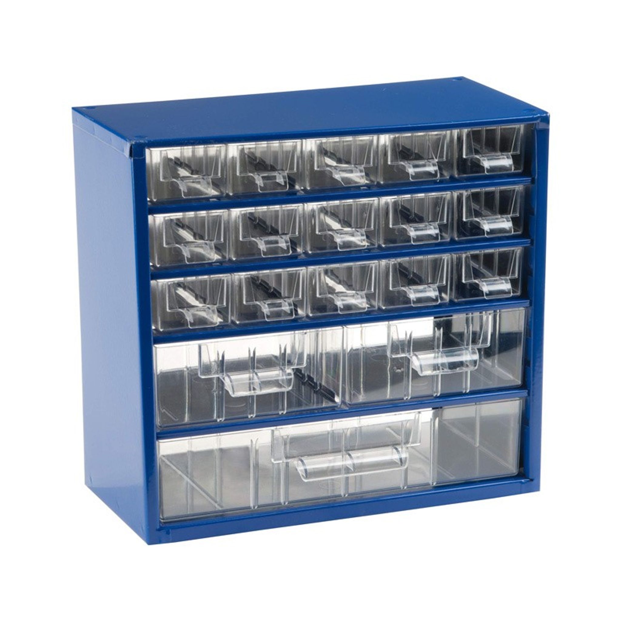 Kleinteilemagazin aus Metall, 306 x 155 x 282 mm, 15x S, 2x M, 1x L