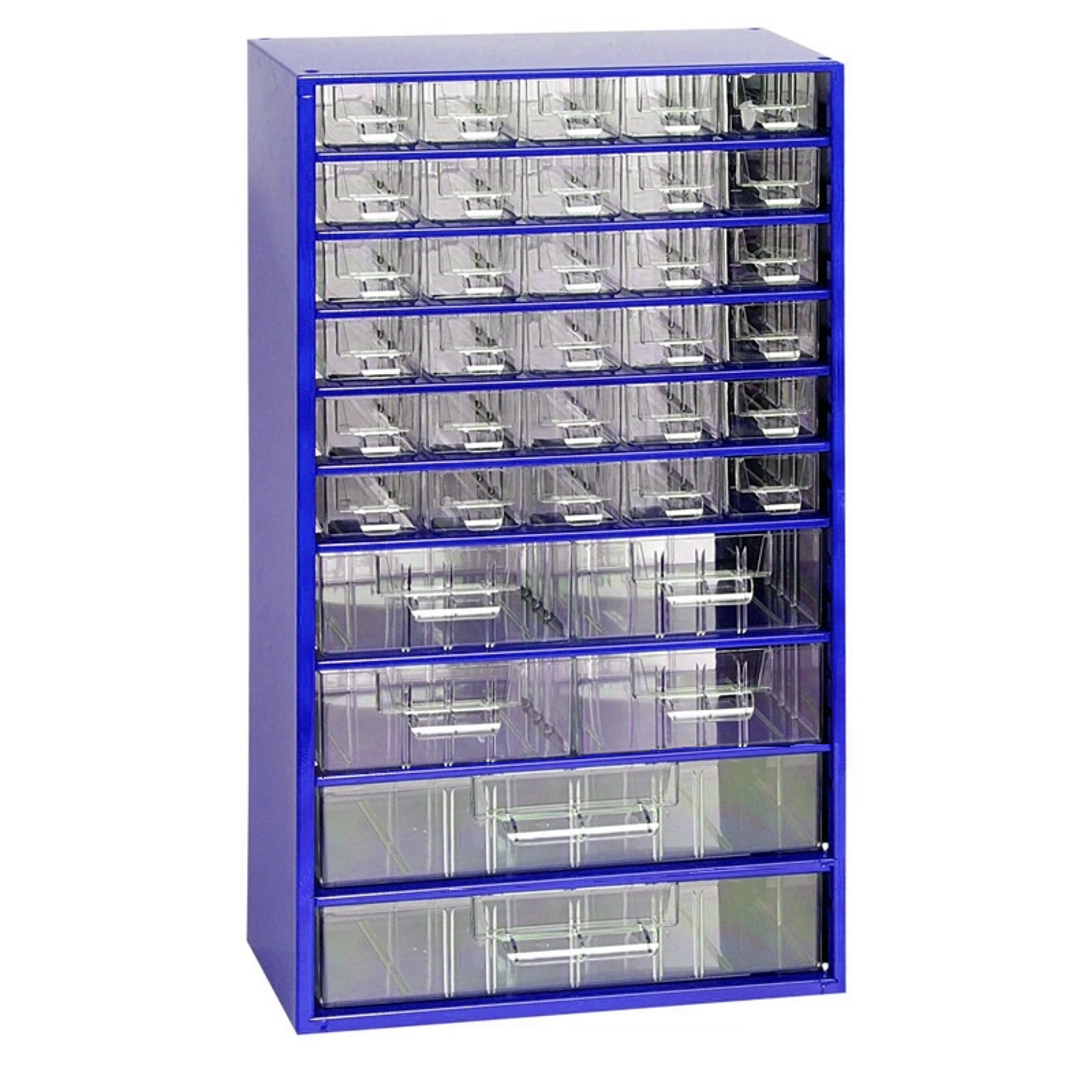 Kleinteilemagazin aus Metall, 306 x 155 x 552 mm, 30x S, 4x M, 2x L