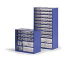 Kleinteilemagazin aus Metall, 306 x 155 x 552 mm, 45x S, 2x M, 1x L