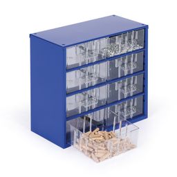 Kleinteilemagazin aus Metall, 8 Schubladen, blau