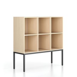 Knihovna FRAME, nízká, s černou podnoží, 1299 x 450 x 1331 mm, bříza