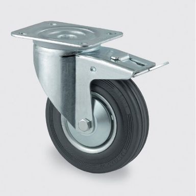 Koło TENTE transportowe z osłoną 200 mm, skrętne z hamulcem, guma czarna