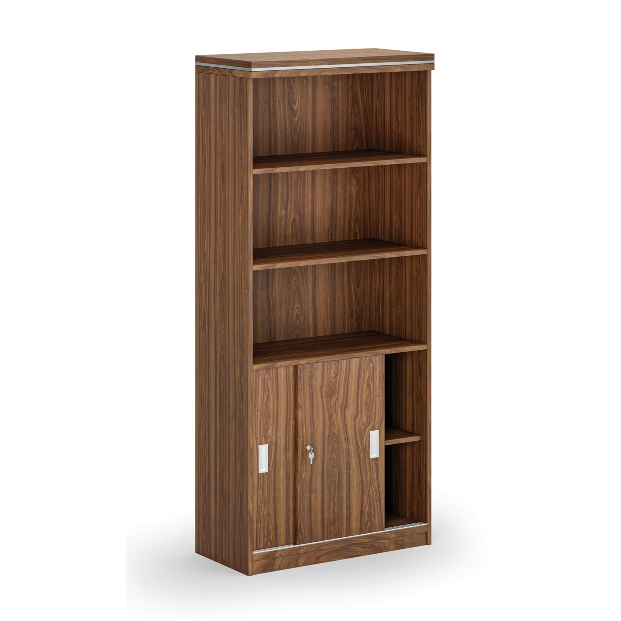 Kombi-Büroschrank ARRISTO LUX, Schiebetüren, 800 x 400 x 1836 mm, Nussbaum