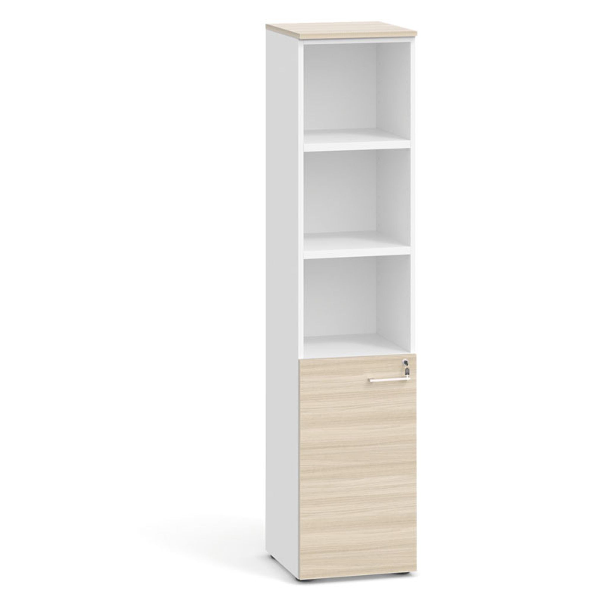 Kombi-Büroschrank PRIMO 2023, Tür für 2 Ebenen, 1781 x 400 x 420 mm, weiß/Eiche natur