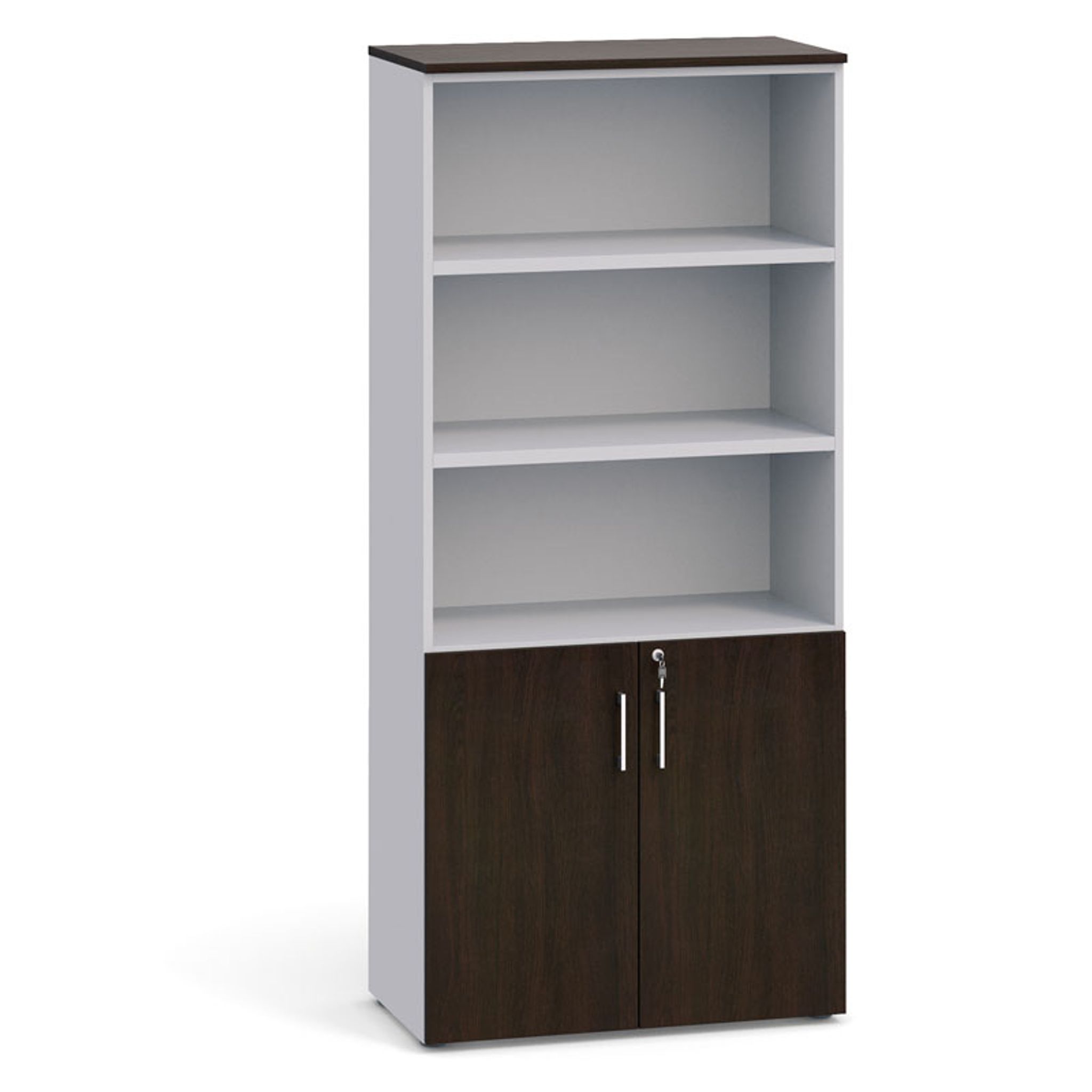 Kombi-Büroschrank PRIMO 2023, Tür für 2 Ebenen, 1781 x 800 x 420 mm, grau / Wenge