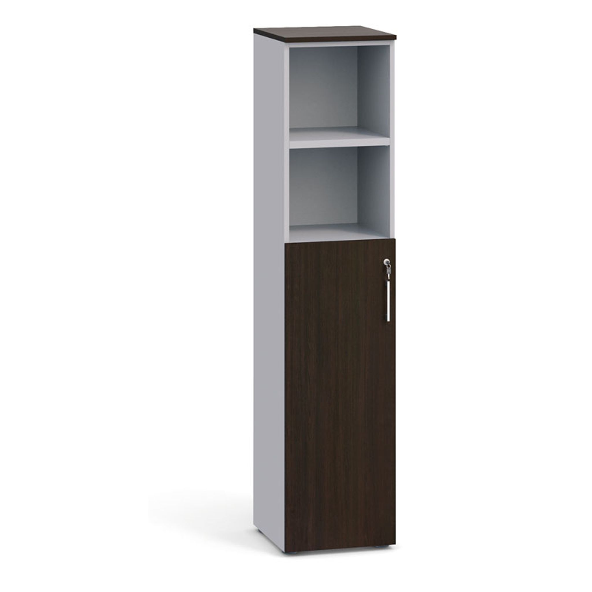 Kombi-Büroschrank PRIMO 2023, Tür für 3 Ebenen, 1781 x 400 x 420 mm, grau / Wenge