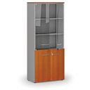 Kombi-Büroschrank PRIMO GRAY mit Holz- und Glastür, 800 x 420 x 1781 mm, grau/Kirsche