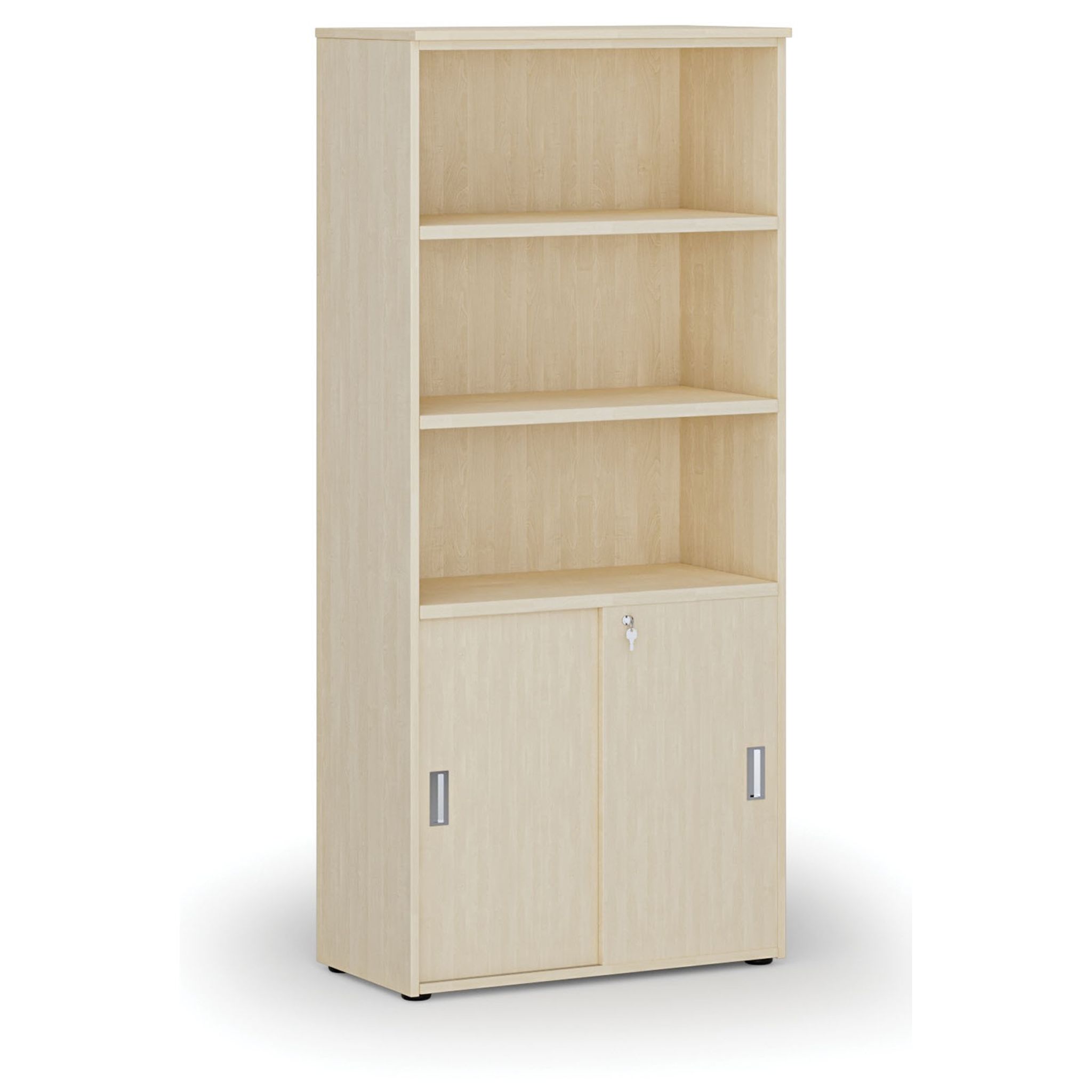 Kombi-Büroschrank PRIMO WOOD, Schiebetür auf 2 Etagen, 1781 x 800 x 420 mm, Birke