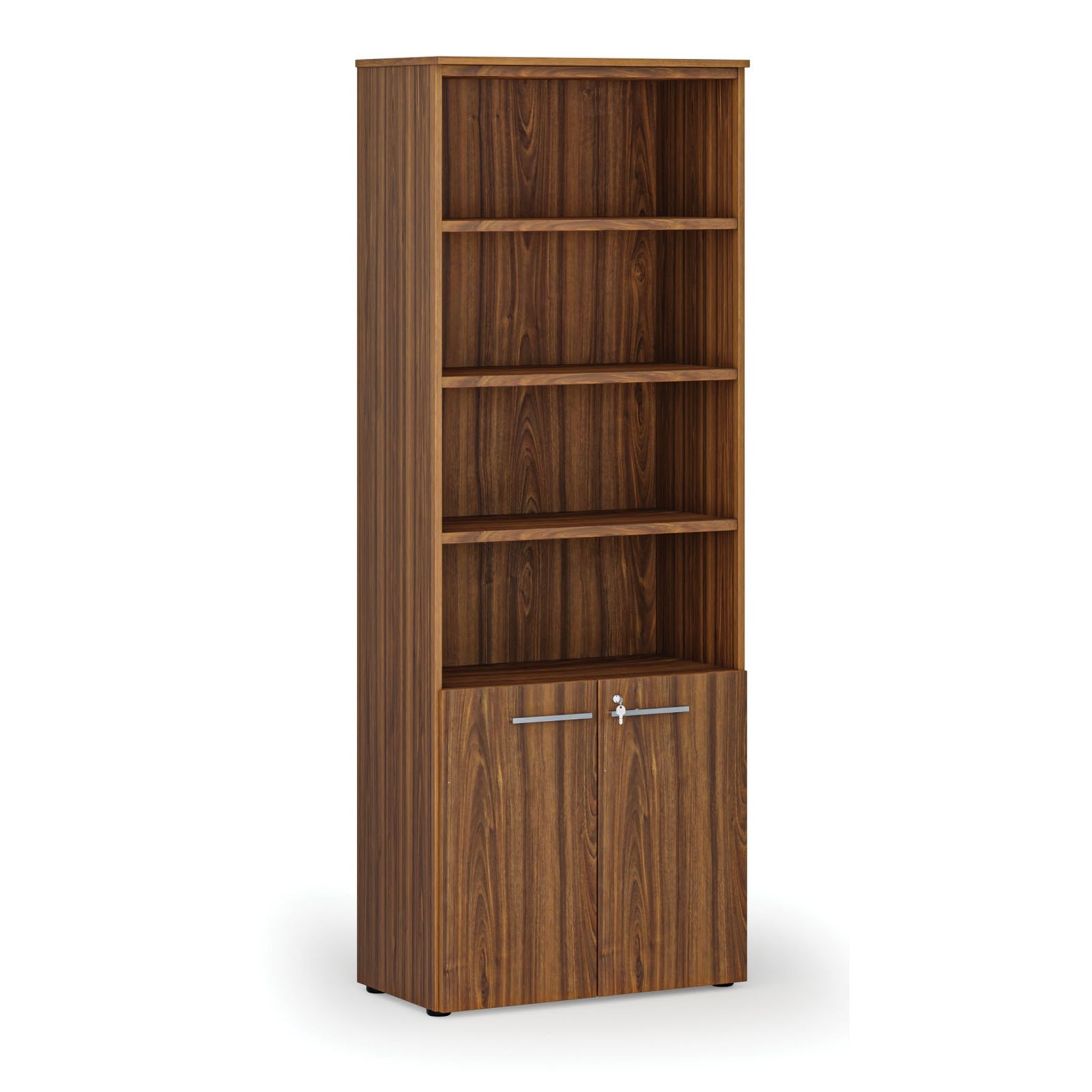 Kombi-Büroschrank PRIMO WOOD, Tür auf 2 Etagen, 800 x 420 x 2128 mm, Nussbaum