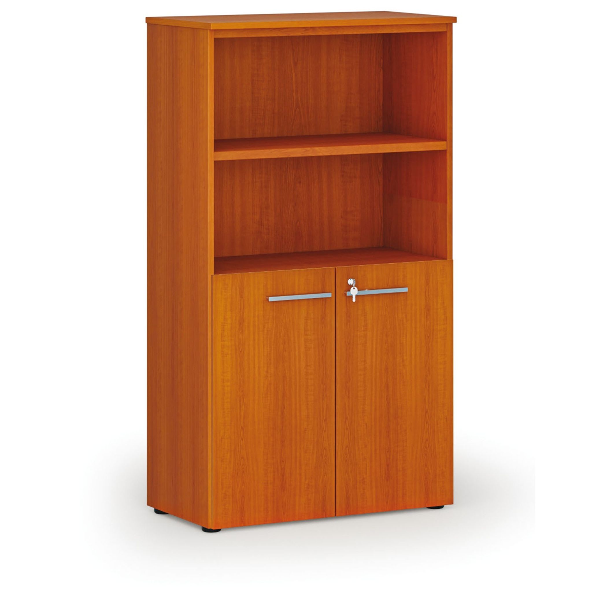 Kombi-Büroschrank PRIMO WOOD, Tür auf 2 Etagen, 800 x 420 x 1434 mm, Kirsche