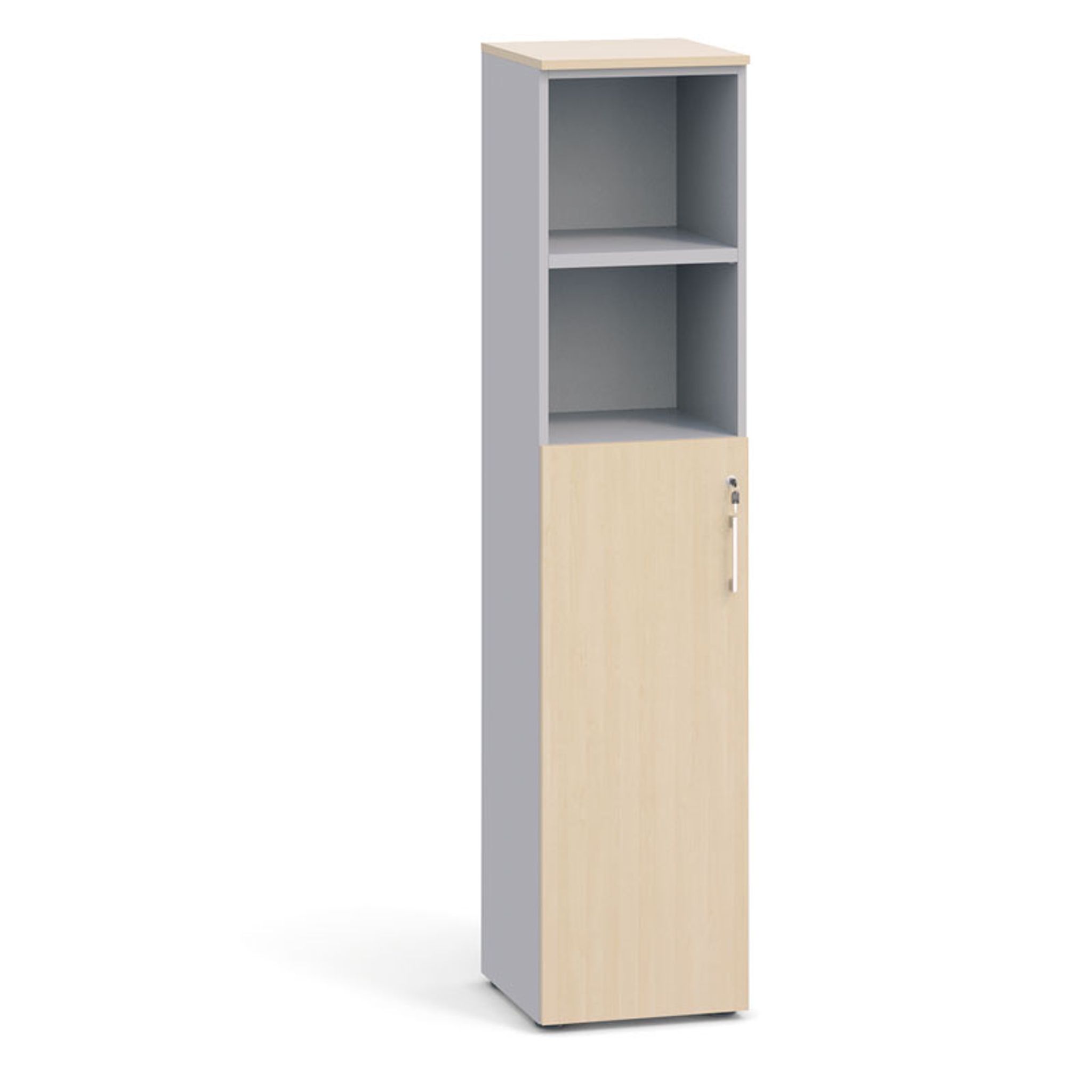 Kombinovaná kancelářská skříň PRIMO 2023, dveře na 3 patra, 1781 x 400 x 420 mm, šedá / bříza