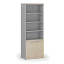 Kombinovaná kancelářská skříň PRIMO GRAY, dveře na 2 patra, 800 x 420 x 2128 mm, šedá/dub přírodní