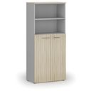 Kombinovaná kancelářská skříň PRIMO GRAY, dveře na 3 patra, 800 x 420 x 1781 mm, šedá/dub přírodní