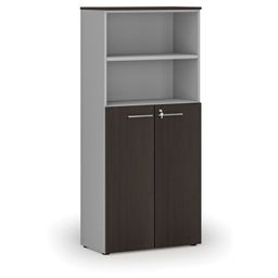 Kombinovaná kancelářská skříň PRIMO GRAY, dveře na 3 patra, 800 x 420 x 1781 mm, šedá/wenge