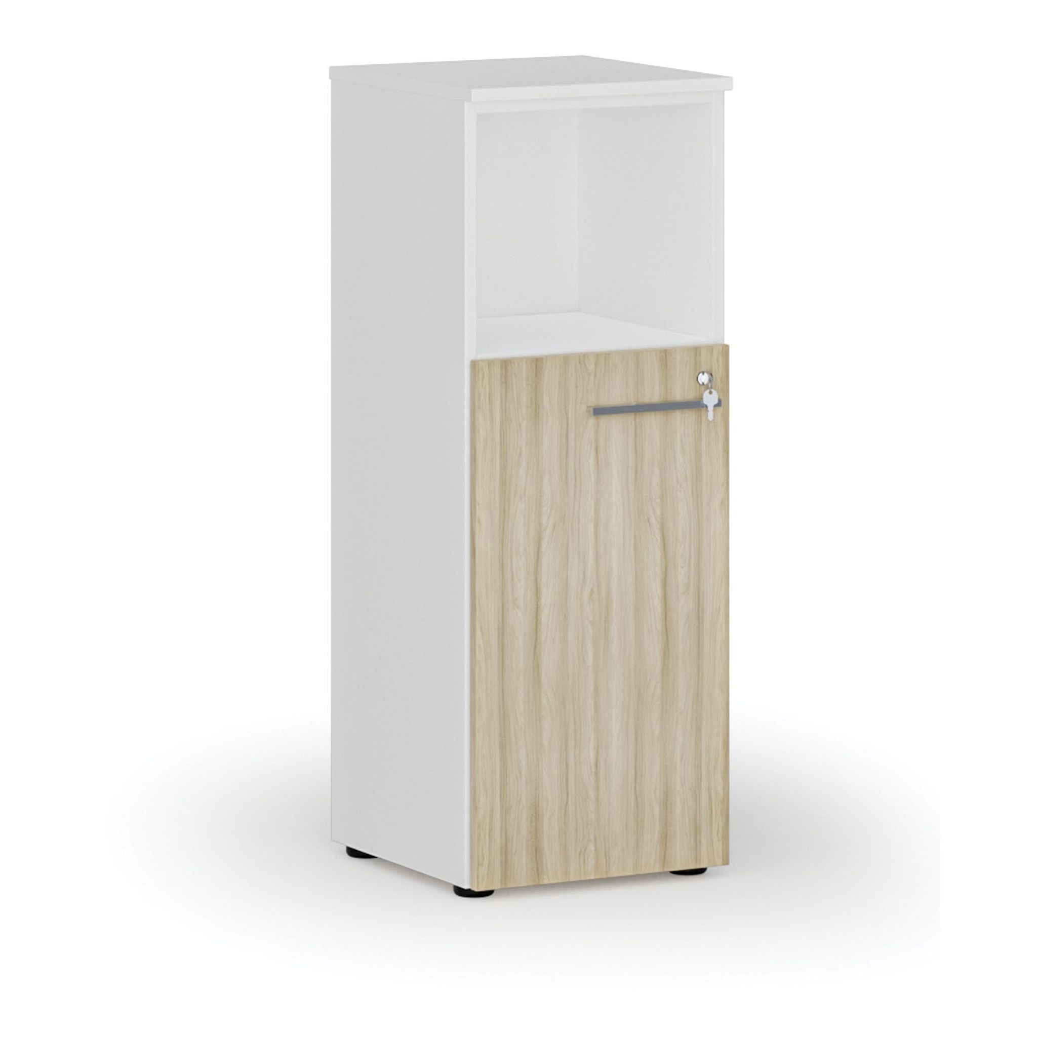 Kombinovaná kancelářská skříň PRIMO WHITE, 400 x 420 x 1087 mm, bílá/dub přírodní