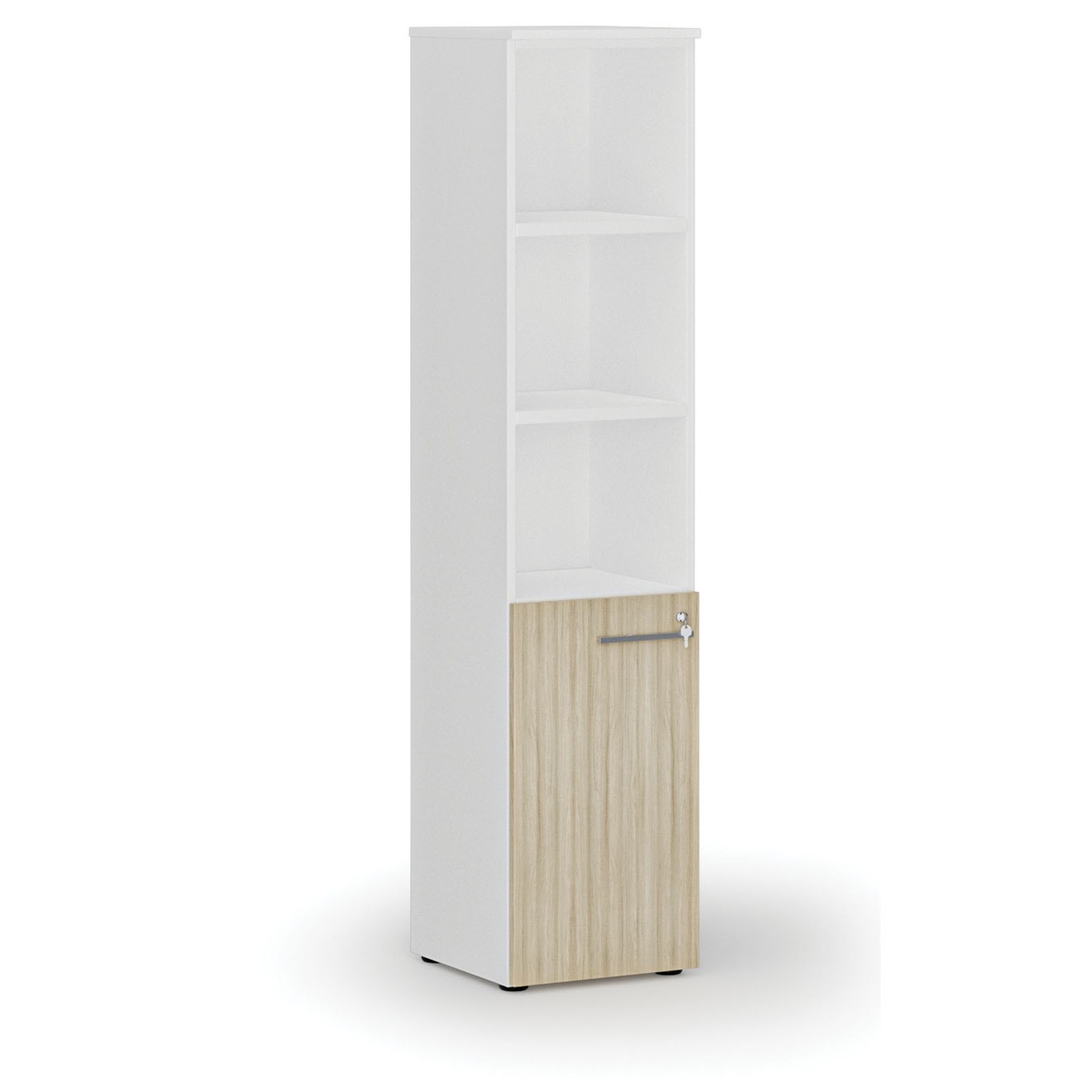 Kombinovaná kancelářská skříň PRIMO WHITE, dveře na 2 patra, 400 x 420 x 1781 mm, bílá/dub přírodní