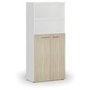 Kombinovaná kancelářská skříň PRIMO WHITE, dveře na 3 patra, 800 x 420 x 1781 mm, bílá/dub přírodní