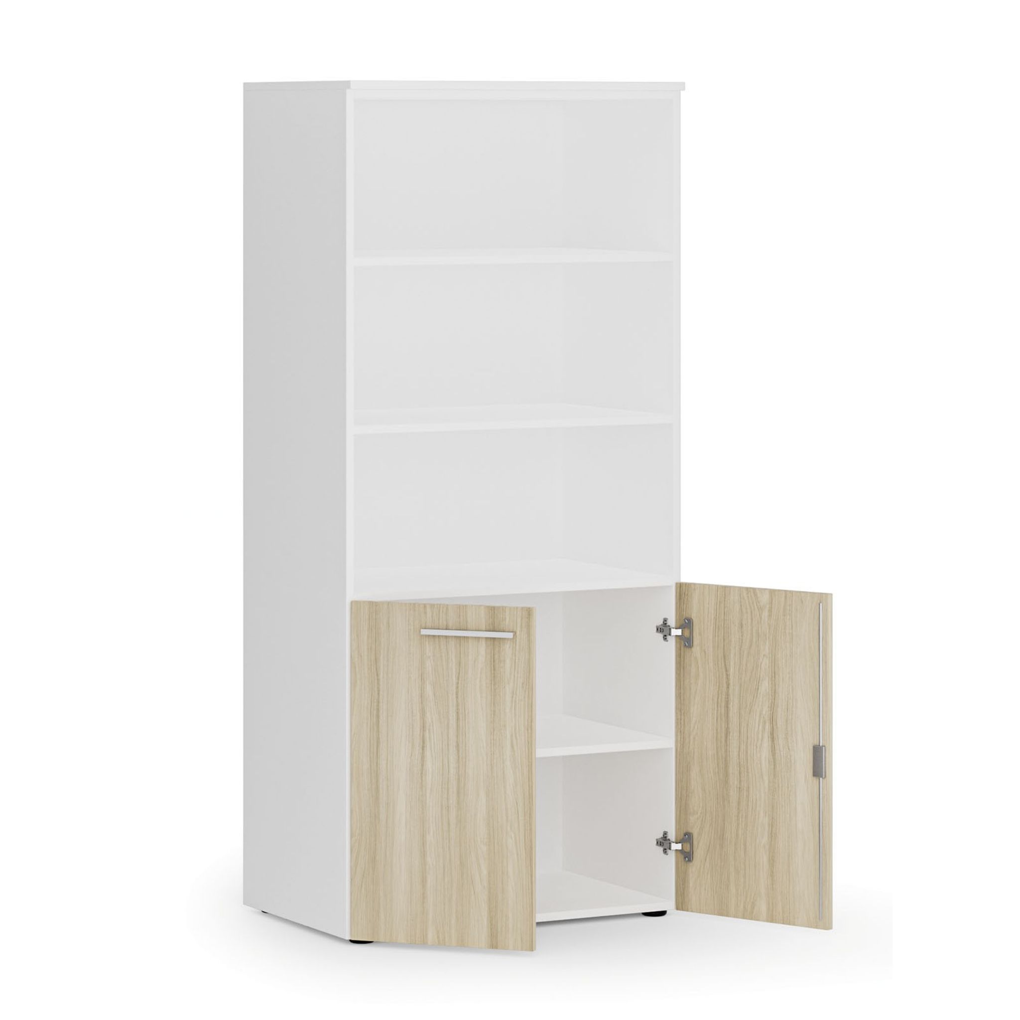 Kombinovaná kancelářská skříň PRIMO WHITE, nízké dveře, 1781 x 800 x 500 mm, bílá/dub přírodní