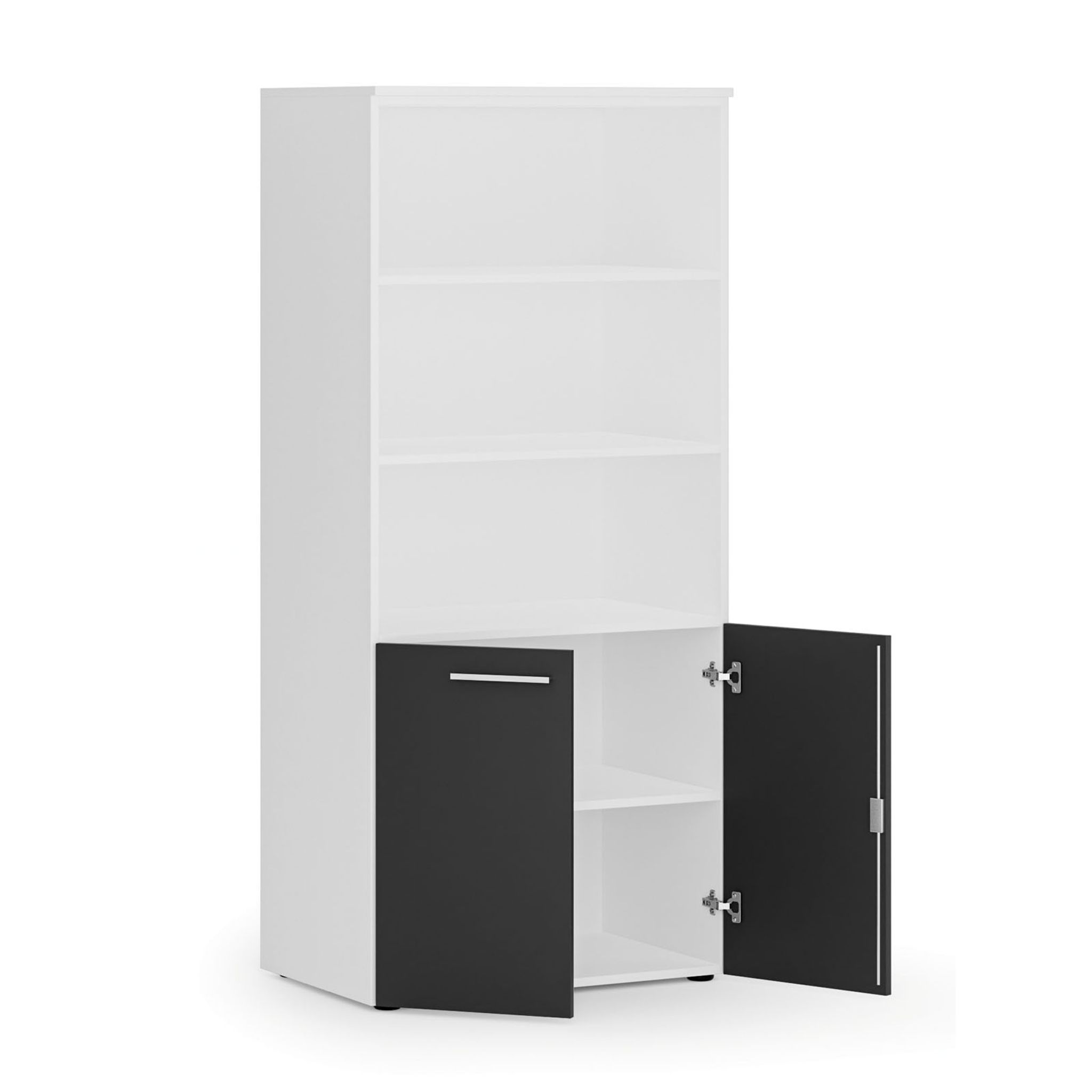 Kombinovaná kancelářská skříň PRIMO WHITE, nízké dveře, 1781 x 800 x 500 mm, bílá/grafit