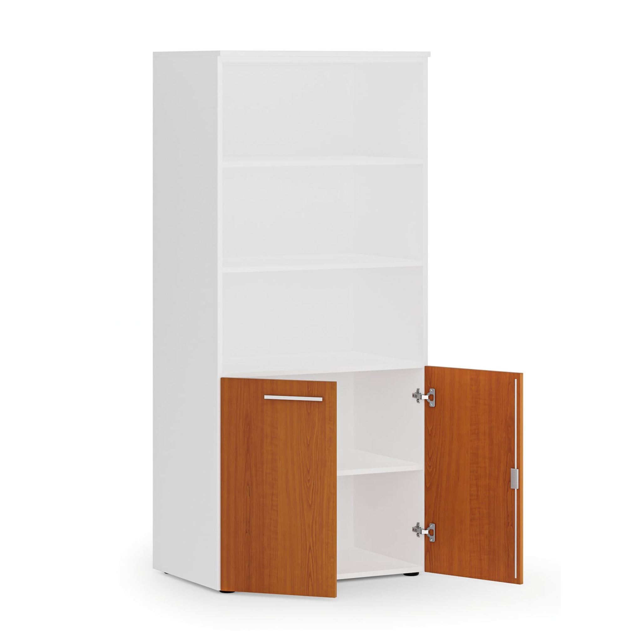 Kombinovaná kancelářská skříň PRIMO WHITE, nízké dveře, 1781 x 800 x 500 mm, bílá/třešeň