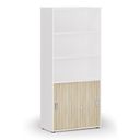 Kombinovaná kancelářská skříň PRIMO WHITE, zasouvací dveře na 2 patra, 800 x 420 x 1781 mm, bílá/dub přírodní