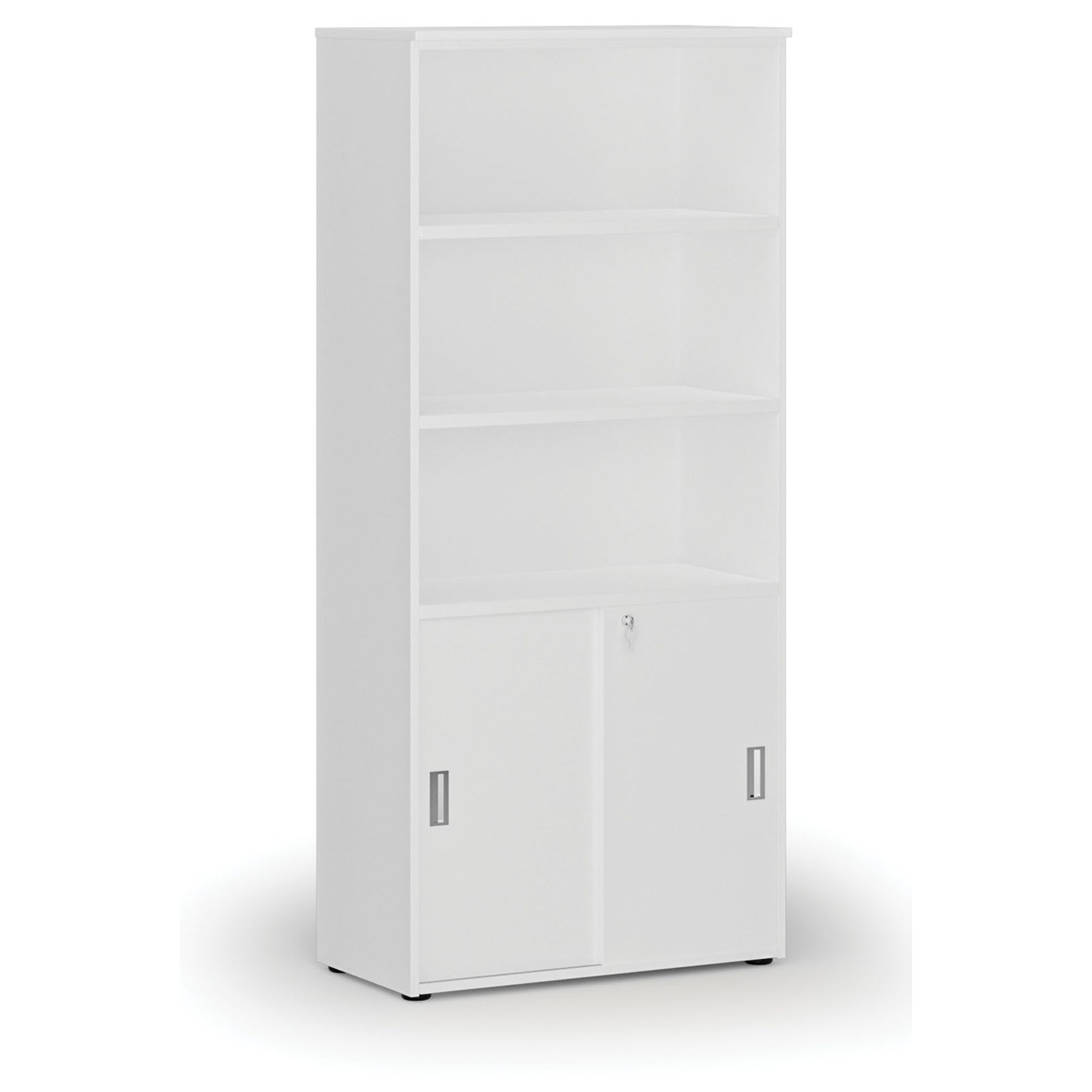 Kombinovaná kancelářská skříň PRIMO WHITE, zasouvací dveře na 2 patra, 800 x 420 x 1781 mm, bílá