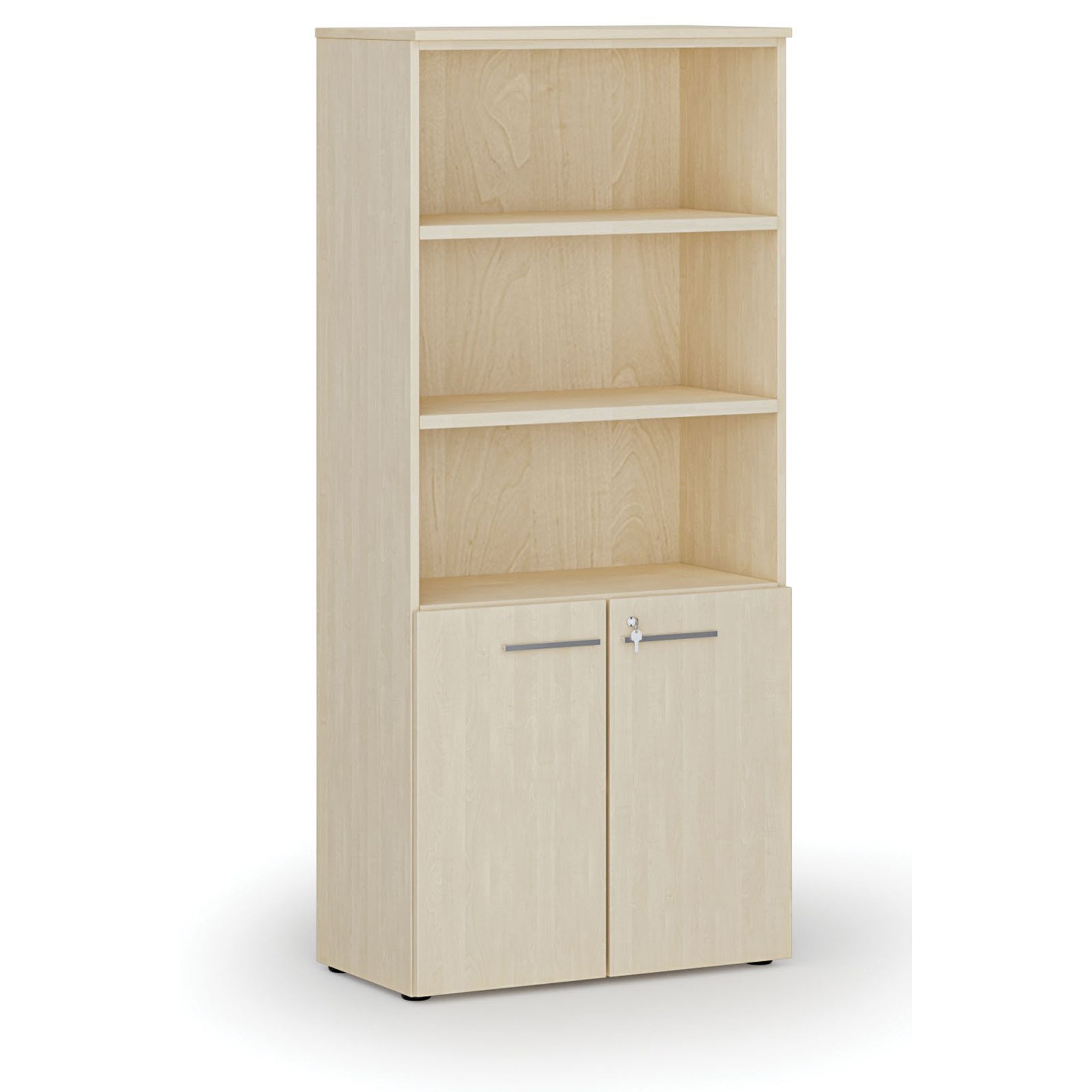 Kombinovaná kancelářská skříň PRIMO WOOD, dveře na 2 patra, 800 x 420 x 1781 mm