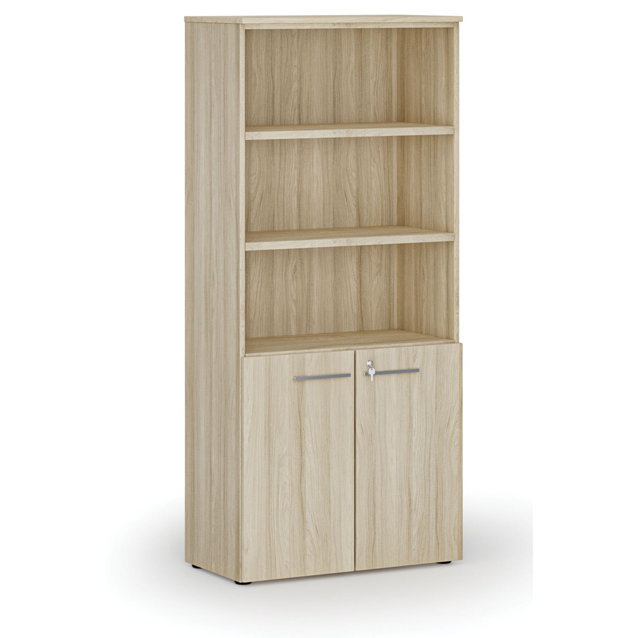 Kombinovaná kancelářská skříň PRIMO WOOD, dveře na 2 patra, 800 x 420 x 1781 mm, dub přírodní