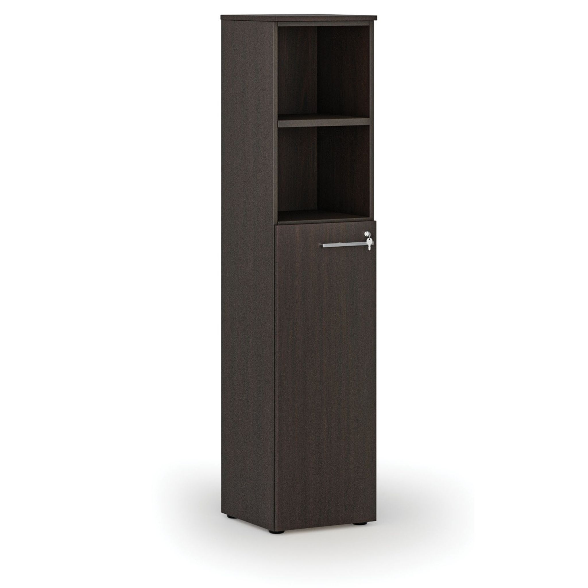 Kombinovaná kancelářská skříň PRIMO WOOD, dveře na 3 patra, 400 x 420 x 1781 mm, wenge