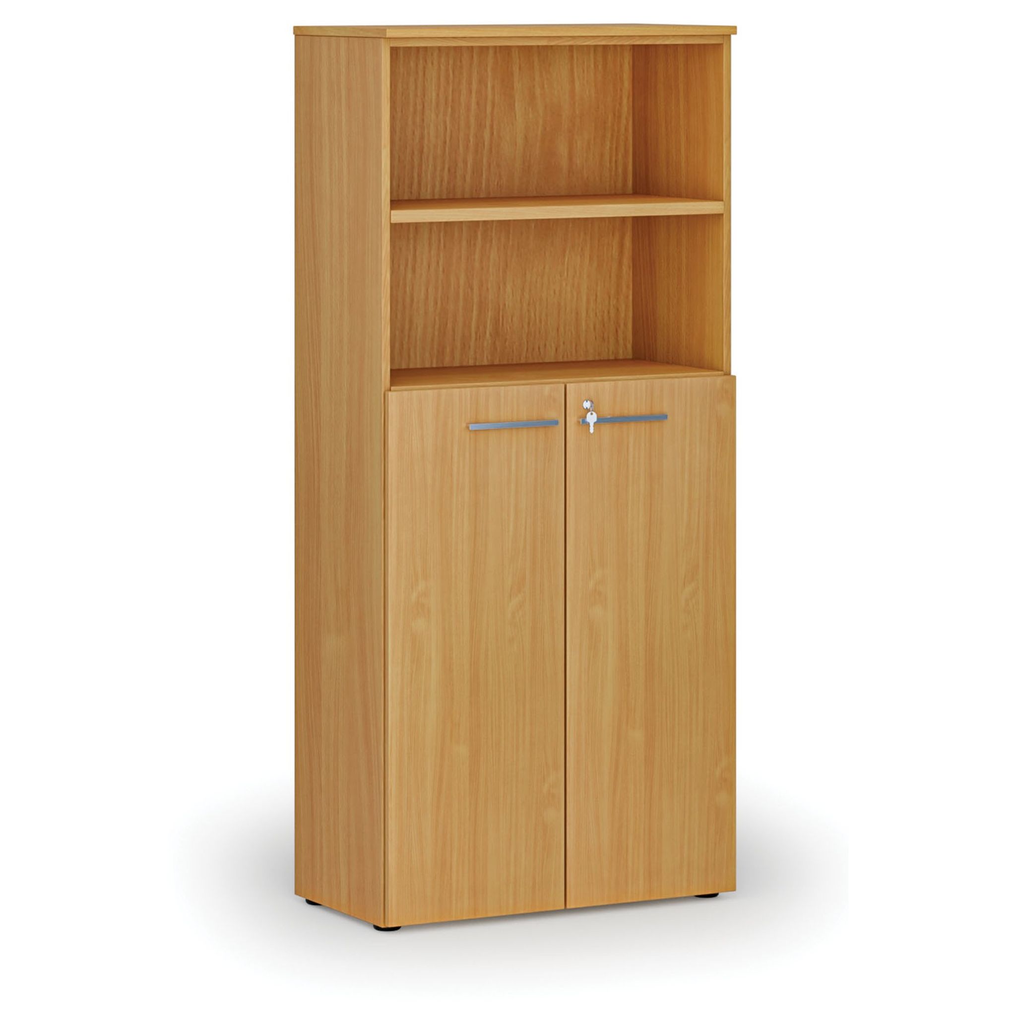 Kombinovaná kancelářská skříň PRIMO WOOD, dveře na 3 patra, 800 x 420 x 1781 mm, buk