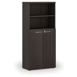 Kombinovaná kancelářská skříň PRIMO WOOD, dveře na 3 patra, 800 x 420 x 1781 mm, wenge