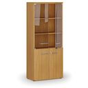 Kombinovaná kancelářská skříň PRIMO WOOD s dřevěnými a skleněnými dveřmi, 800 x 420 x 1781 mm, buk