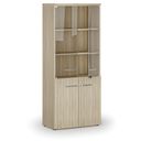 Kombinovaná kancelářská skříň PRIMO WOOD s dřevěnými a skleněnými dveřmi, 800 x 420 x 1781 mm, dub přírodní