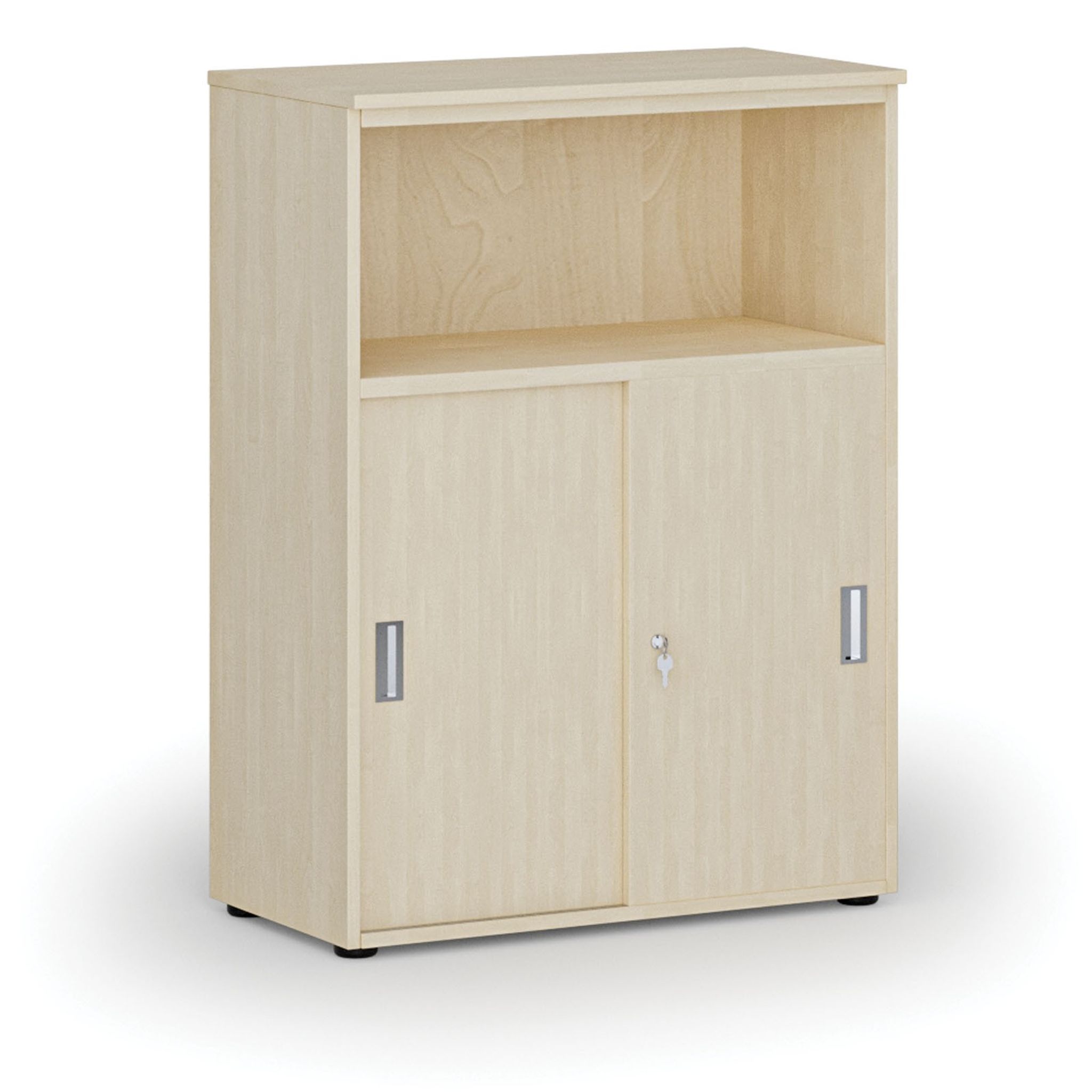 Kombinovaná kancelářská skříň se zásuvnými dveřmi PRIMO WOOD, 800 x 420 x 1087 mm, bříza