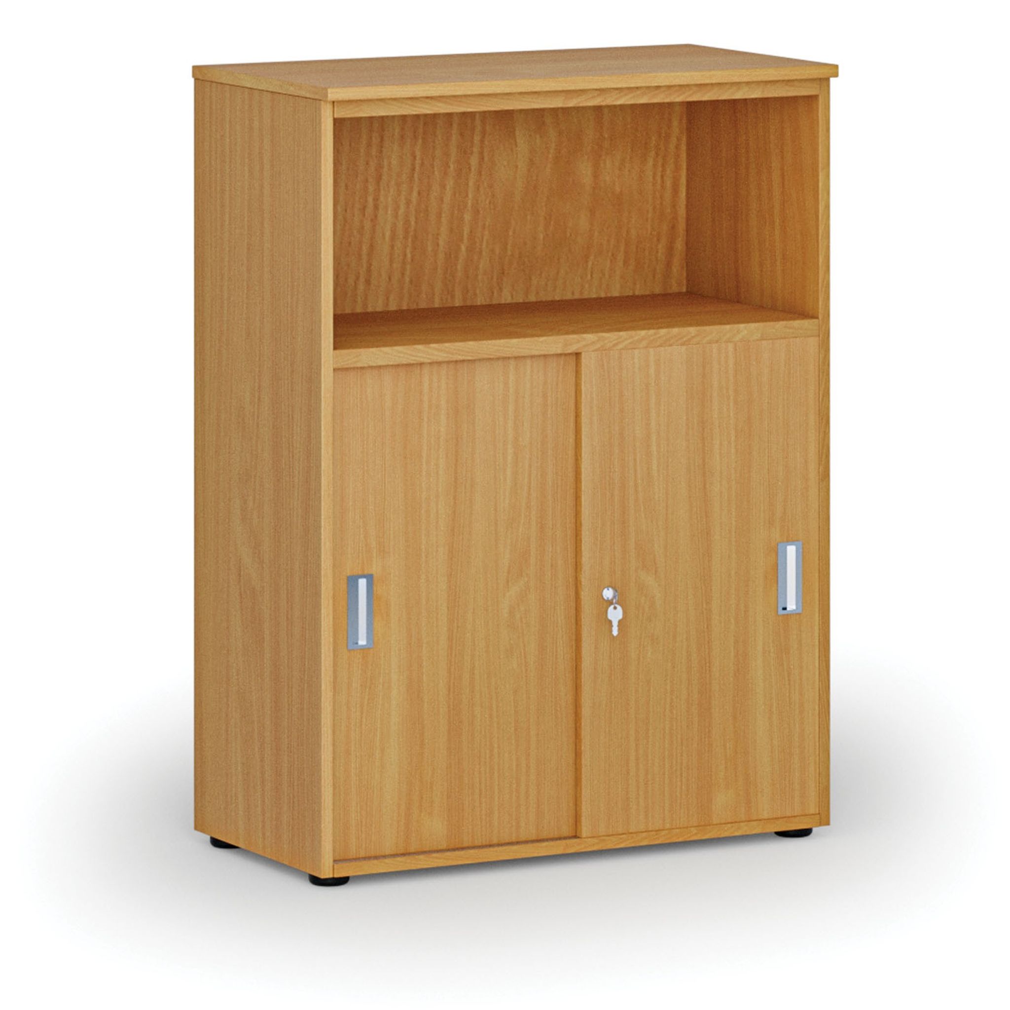 Kombinovaná kancelářská skříň se zásuvnými dveřmi PRIMO WOOD, 800 x 420 x 1087 mm, buk