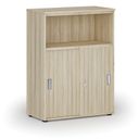 Kombinovaná kancelářská skříň se zásuvnými dveřmi PRIMO WOOD, 800 x 420 x 1087 mm, dub přírodní