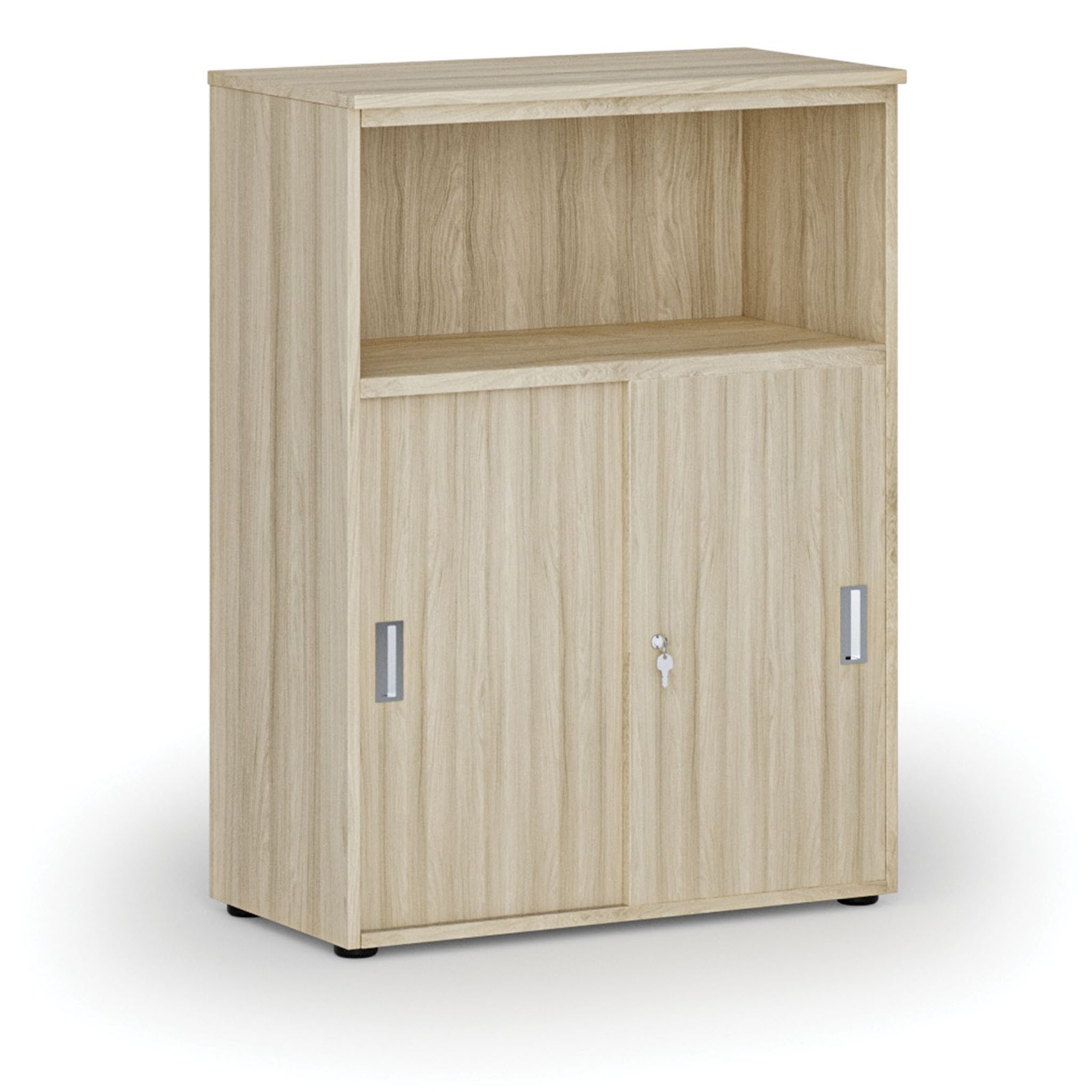 Kombinovaná kancelářská skříň se zásuvnými dveřmi PRIMO WOOD, 800 x 420 x 1087 mm, dub přírodní