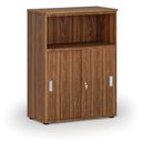 Kombinovaná kancelářská skříň se zásuvnými dveřmi PRIMO WOOD, 800 x 420 x 1087 mm, ořech