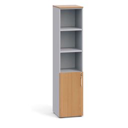 Kombinovaná kancelárska skriňa PRIMO 2023, dvere na 2 poschodia, 400 x 420 x 1781 mm, sivá / buk