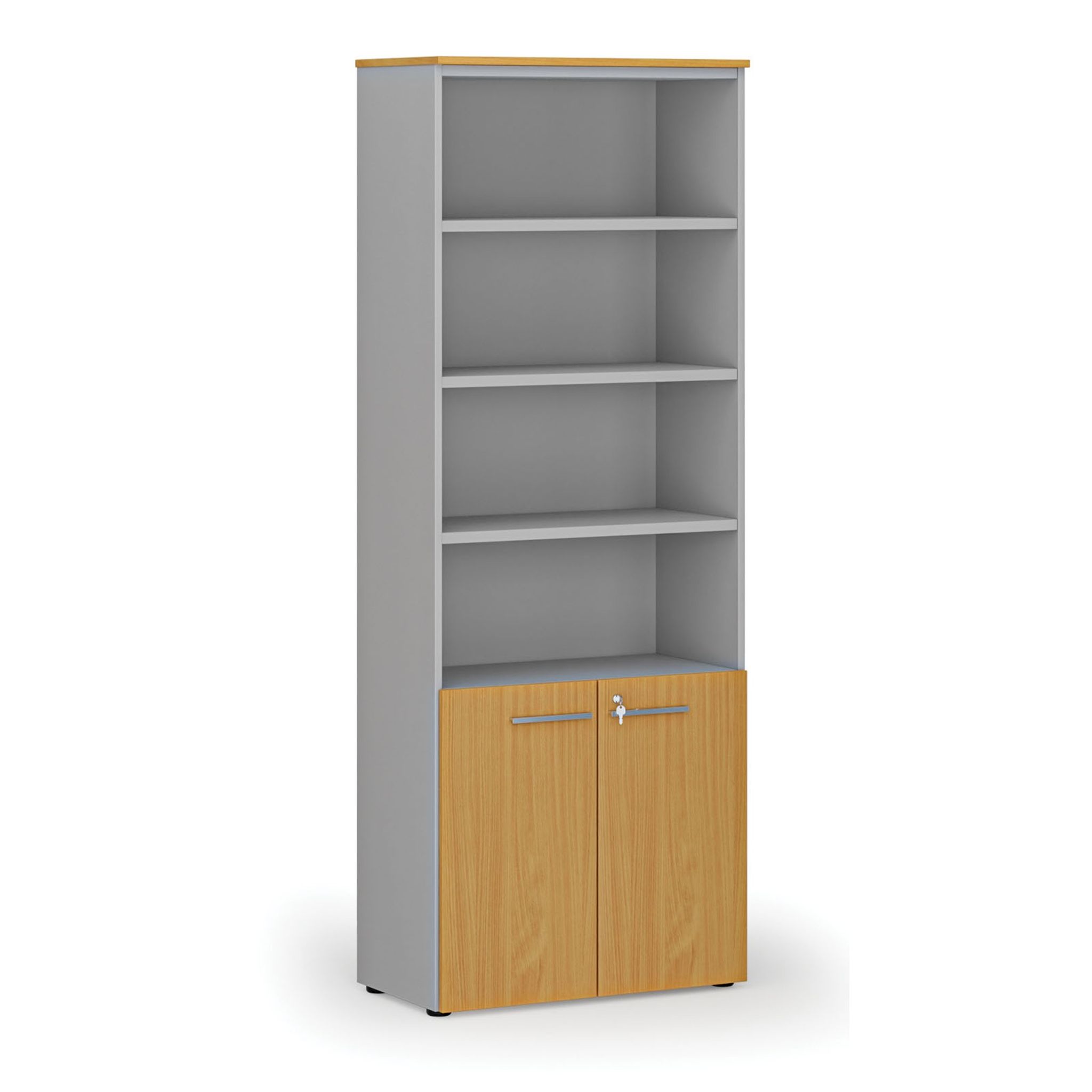 Kombinovaná kancelárska skriňa PRIMO GRAY, dvere na 2 poschodia, 800 x 420 x 2128 mm, sivá/buk