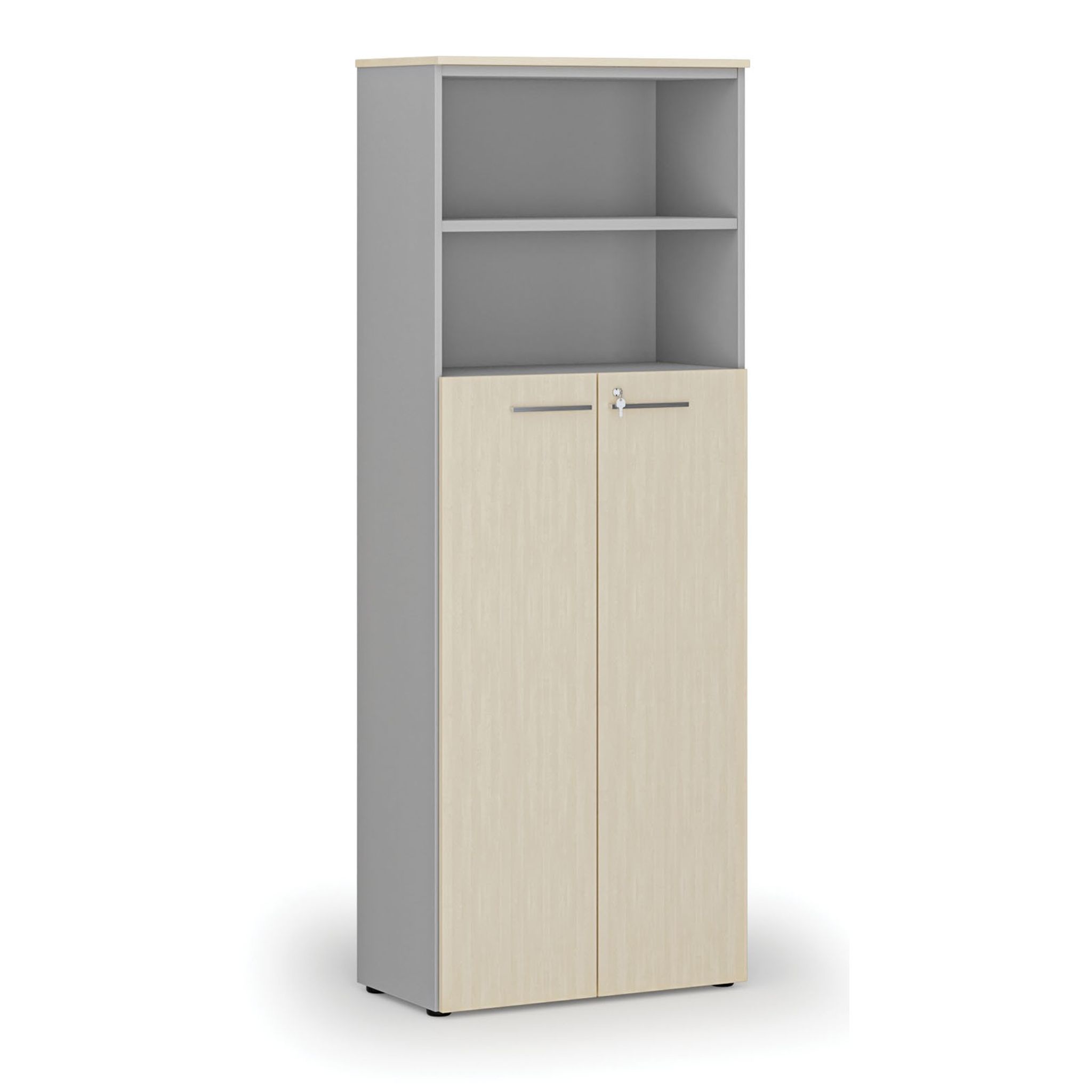 Kombinovaná kancelárska skriňa PRIMO GRAY, dvere na 4 poschodia, 800 x 420 x 2128 mm