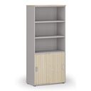 Kombinovaná kancelárska skriňa PRIMO GRAY, zasúvacie dvere na 2 poschodia, 800 x 420 x 1781 mm, sivá/dub prírodný