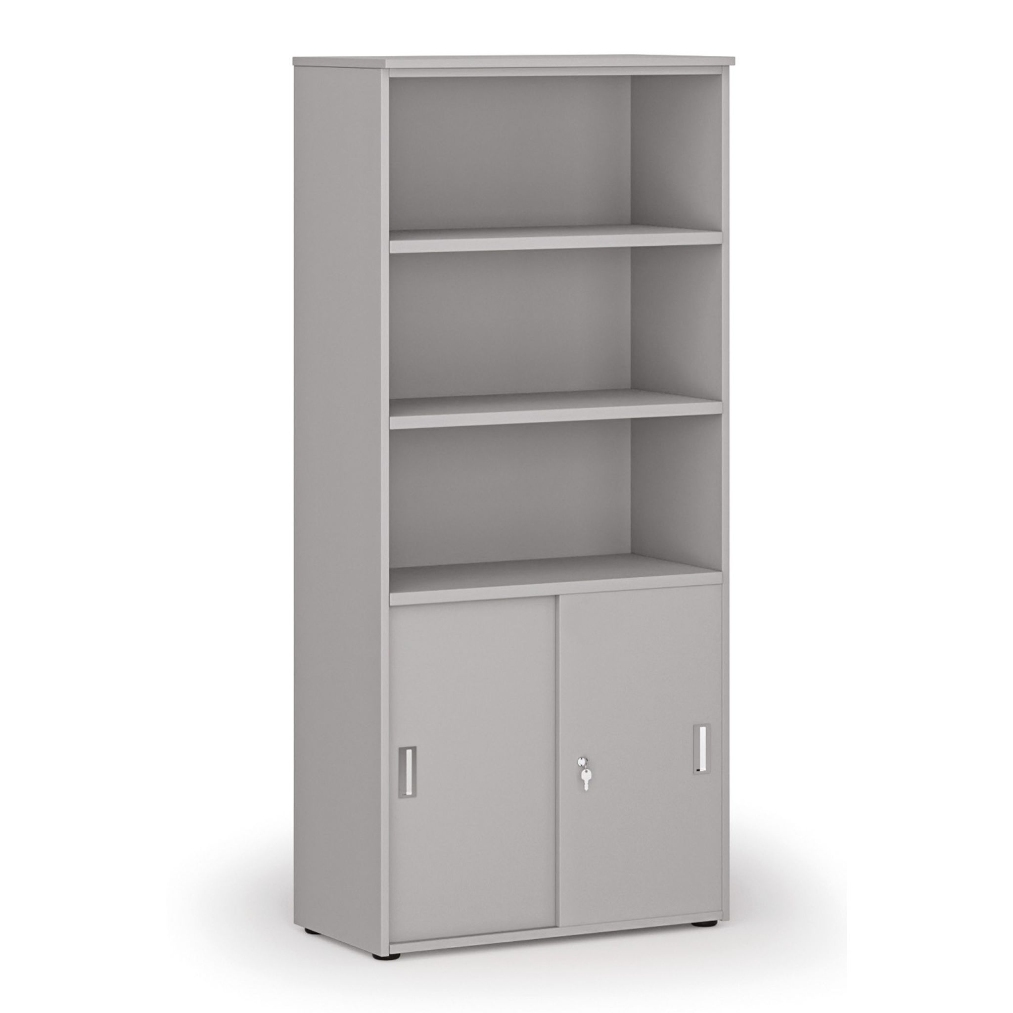 Kombinovaná kancelárska skriňa PRIMO GRAY, zasúvacie dvere na 2 poschodia, 800 x 420 x 1781 mm, sivá