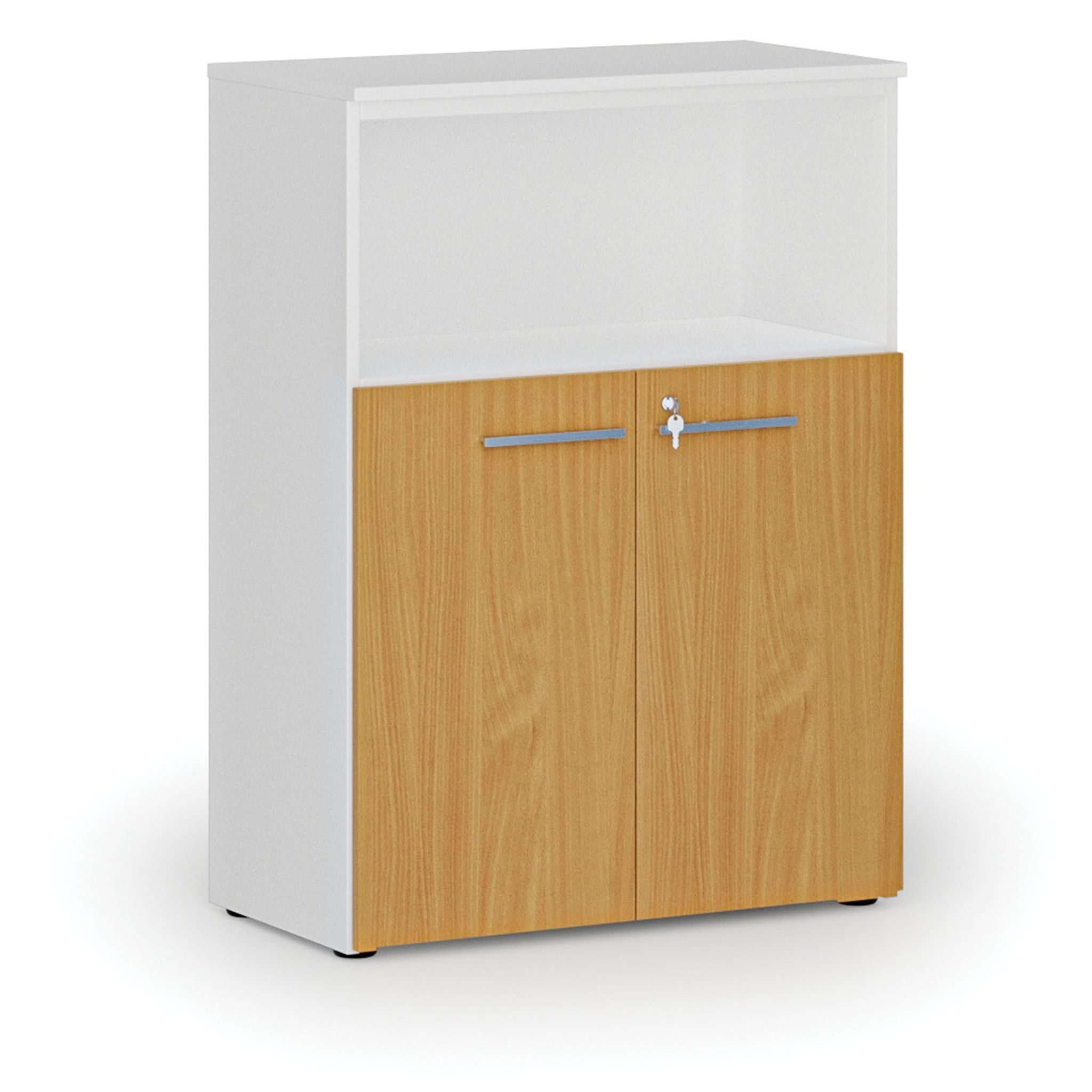 Kombinovaná kancelárska skriňa PRIMO WHITE, 800 x 420 x 1087 mm, biela/buk