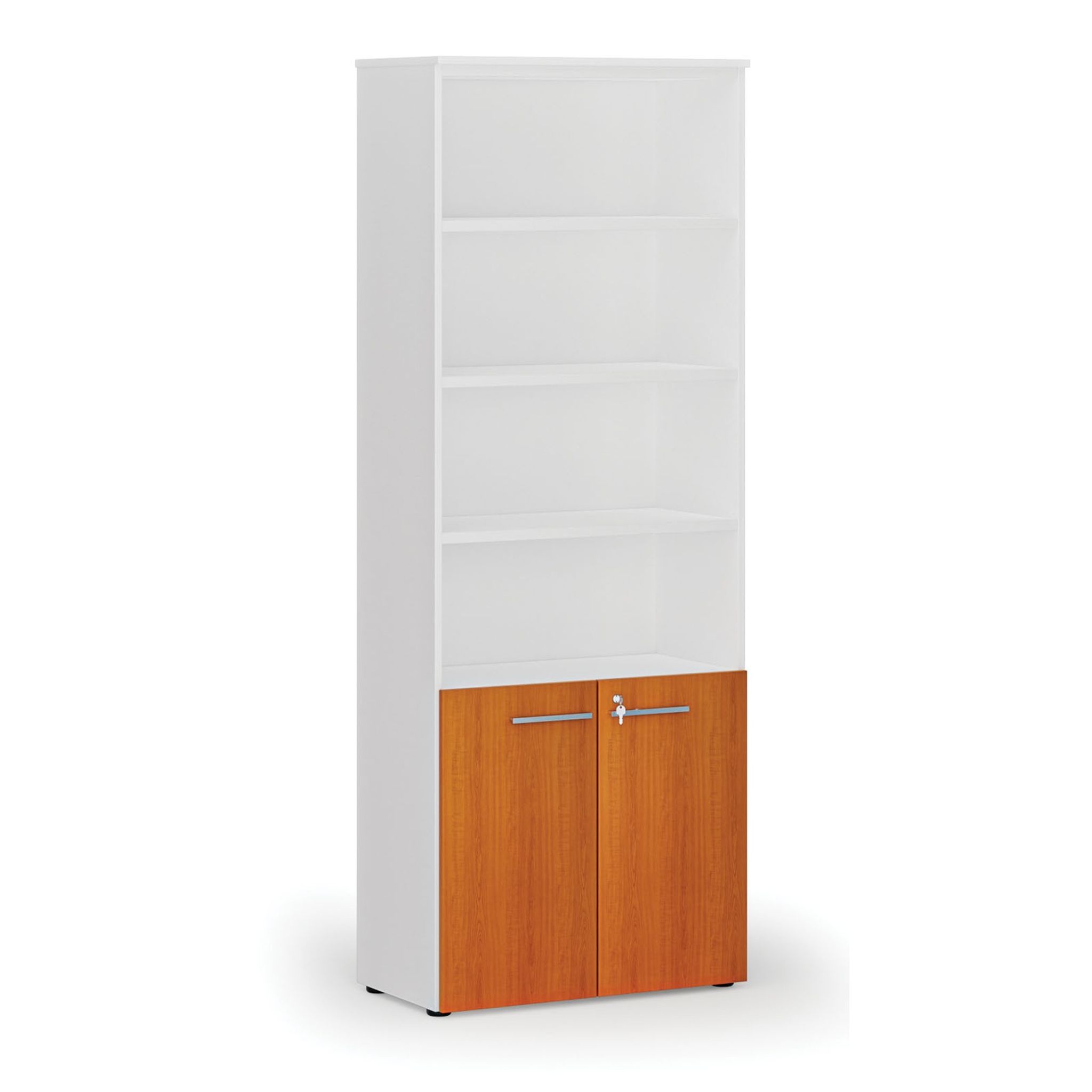 Kombinovaná kancelárska skriňa PRIMO WHITE, dvere na 2 poschodia, 2128 x 800 x 420 mm, biela/čerešňa