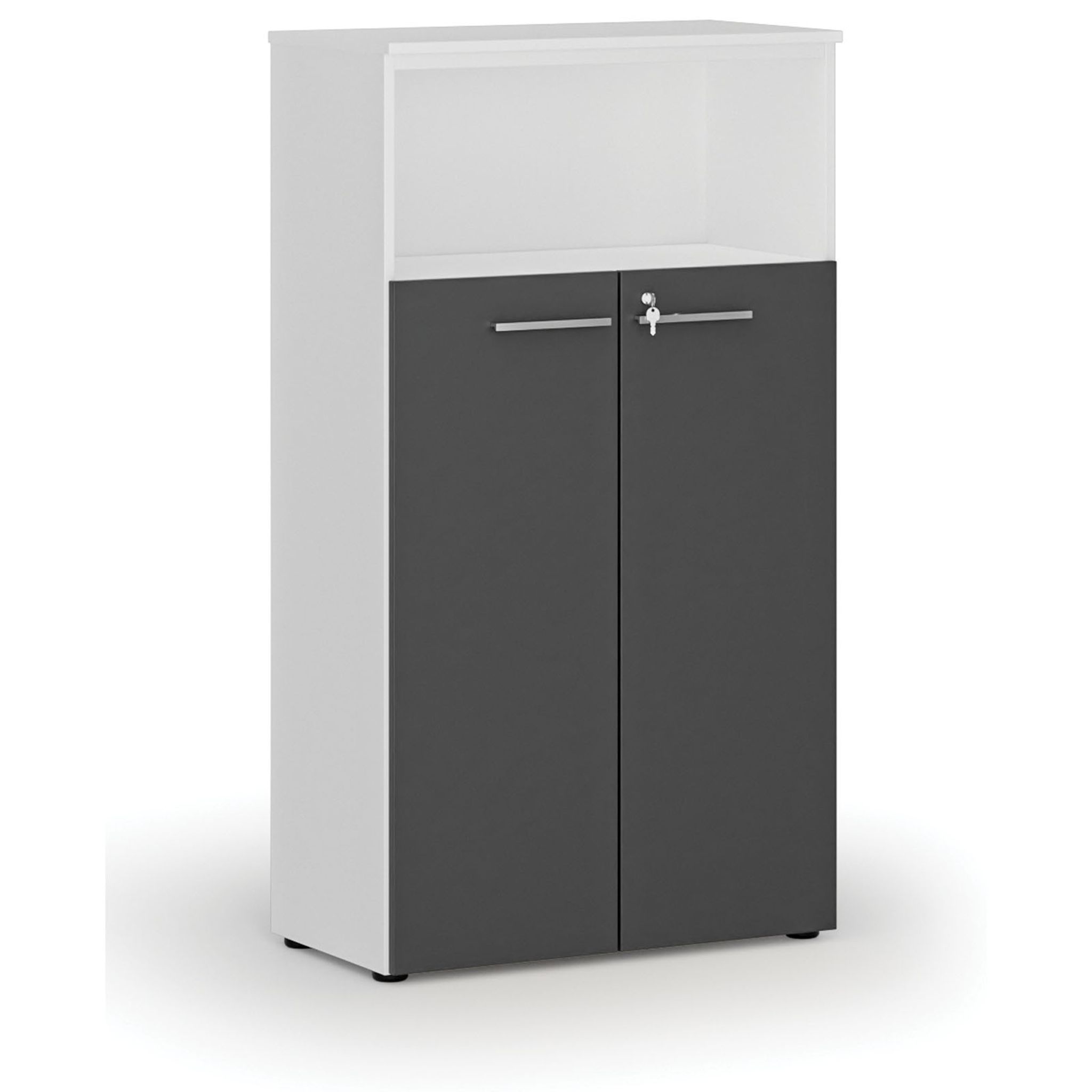 Kombinovaná kancelárska skriňa PRIMO WHITE, dvere na 3 poschodia, 1434 x 800 x 420 mm, biela/grafit