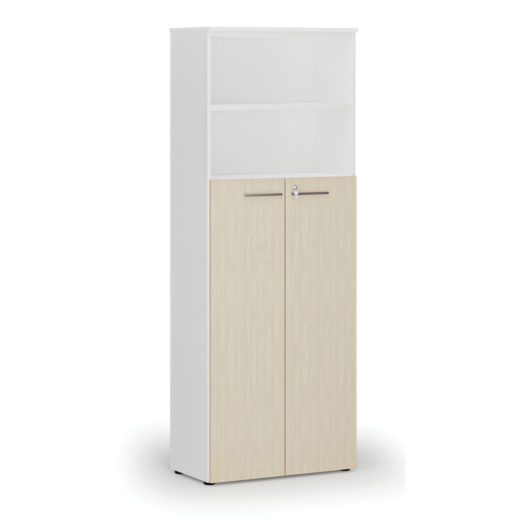 Kombinovaná kancelárska skriňa PRIMO WHITE, dvere na 4 poschodia, 2128 x 800 x 420 mm
