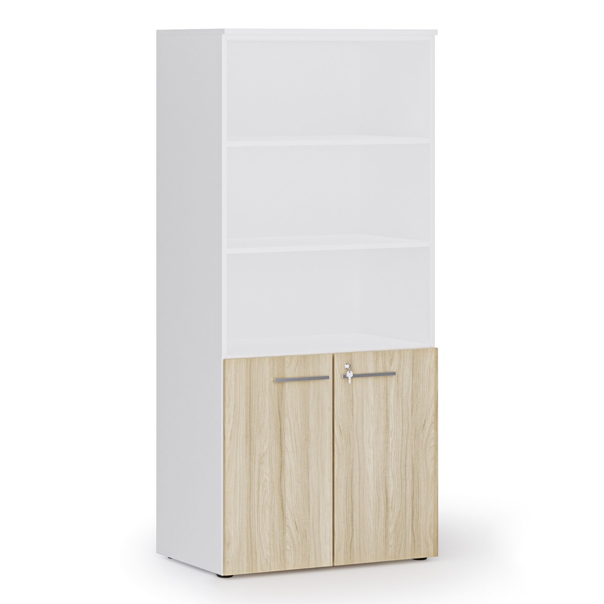 Kombinovaná kancelárska skriňa PRIMO WHITE, nízke dvere, 800 x 500 x 1781 mm, biela/dub prírodná